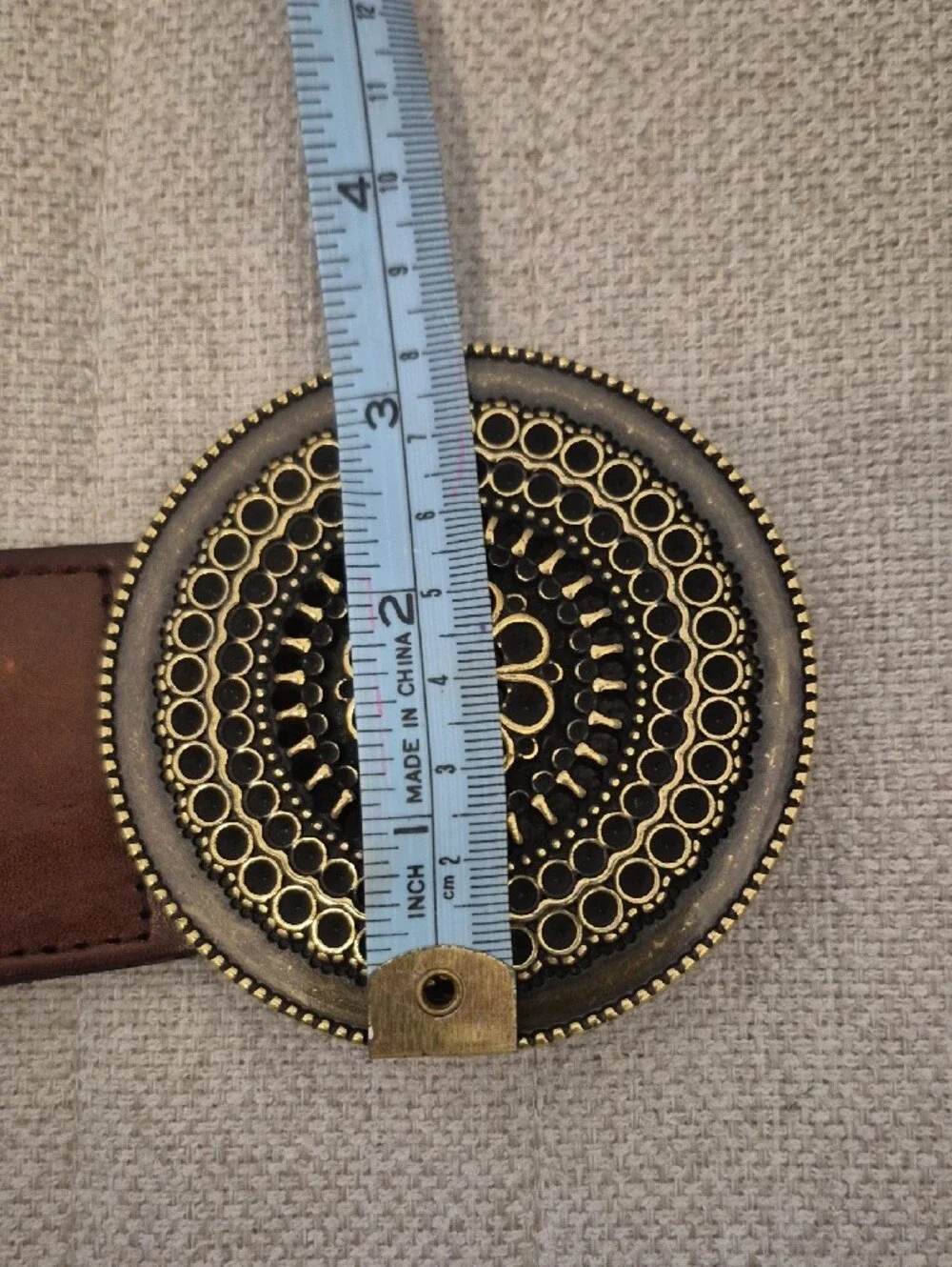 Vintage Brown Braided Leather Belt with Medallion Buckle Y2K
